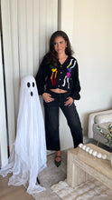 Load image into Gallery viewer, Queen of Sparkles Black Rainbow Skeleton Button Up Cardigan