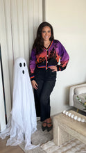 Load image into Gallery viewer, Queen of Sparkles Purple Halloween Scene Cardigan