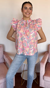 Swing Into Spring Short Sleeve Blouse- Light Pink