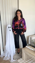 Load image into Gallery viewer, Queen of Sparkles Purple Halloween Scene Cardigan