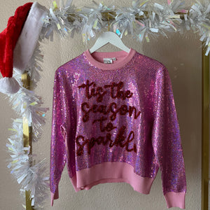 Queen of Sparkles Pink Full Sequin Tis' The Season To Sparkle Sweater