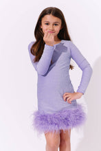Load image into Gallery viewer, Lola & The Boys Lavender Shimmer Feather Dress