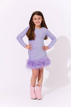 Load image into Gallery viewer, Lola & The Boys Lavender Shimmer Feather Dress