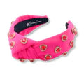 Load image into Gallery viewer, Brianna Cannon Hot Pink Headband With Red Pave Crystal Hearts
