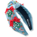 Load image into Gallery viewer, Brianna Cannon Vintage Blue Mistletoe Headband with Bows and Candy Canes
