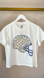 Queen of Sparkles White and Royal Flower Helmet Tee