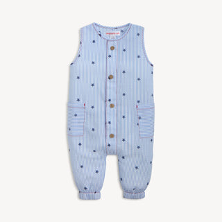 MAGNETIC ME SEERSUCKER STRIPE STARS SLVLESS PANT ROMPER