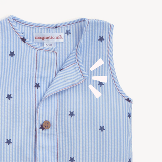 MAGNETIC ME SEERSUCKER STRIPE STARS SLVLESS PANT ROMPER