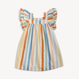 MAGNETIC ME MULTI STRIPE WOVEN FLUTR SLV GIRLS DRESS
