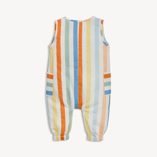 MAGNETIC ME MULTI STRIPE WOVEN SLEEVLESS PANT ROMPER