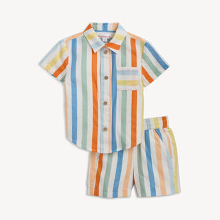 MAGNETIC ME MULTI STRIPE WOVEN SHORT AND SHIRT SET