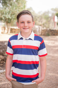 BlueQuail Red Rugby Stripe Polo Short Sleeve Shirt