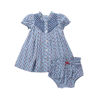 PINK CHICKEN BABY GIRLS LUCIA DRESS SET-LIGHT BLUE CARNATION