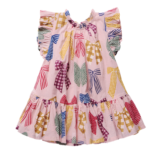 PINK CHICKEN GIRLS HARPER DRESS- PATTERNED BOWS