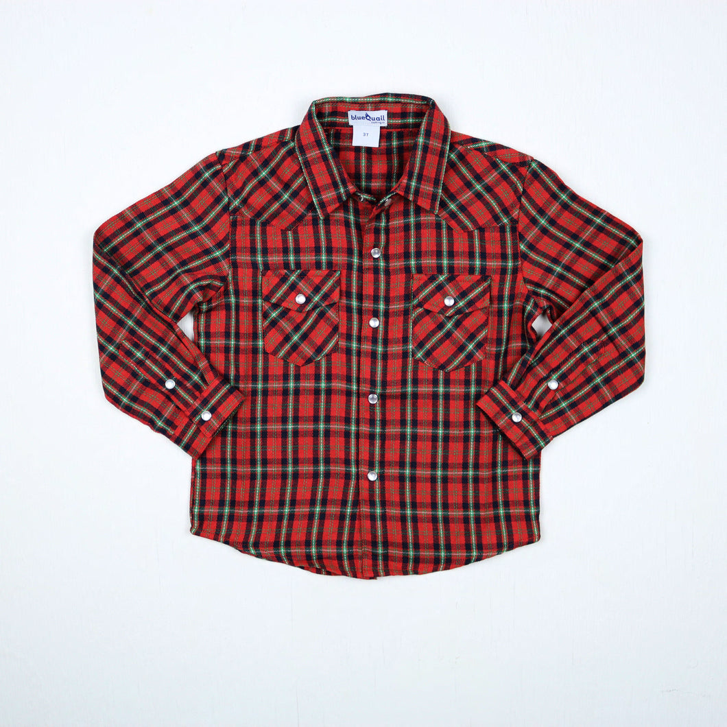 BlueQuail Holiday Plaid Pearl Snap Long Sleeve Flannel Shirt
