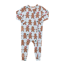 Load image into Gallery viewer, Pink Chicken Light Blue Gingerbread Bamboo Romper
