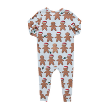 Load image into Gallery viewer, Pink Chicken Light Blue Gingerbread Bamboo Romper
