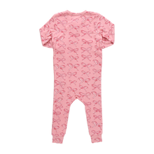 Load image into Gallery viewer, Pink Chicken Candy Cane Bows Ruffle Bamboo Romper
