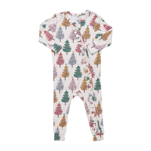 Load image into Gallery viewer, Pink Chicken Multi Christmas Trees Ruffle Bamboo Romper
