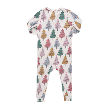 Load image into Gallery viewer, Pink Chicken Multi Christmas Trees Ruffle Bamboo Romper
