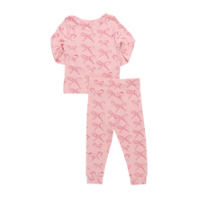 Load image into Gallery viewer, Pink Chicken Candy Cane Bows Bamboo PJ Set
