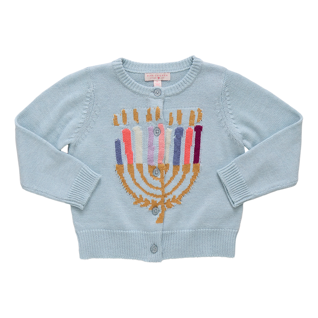 Pink Chicken Blue Menorah Maude Sweater
