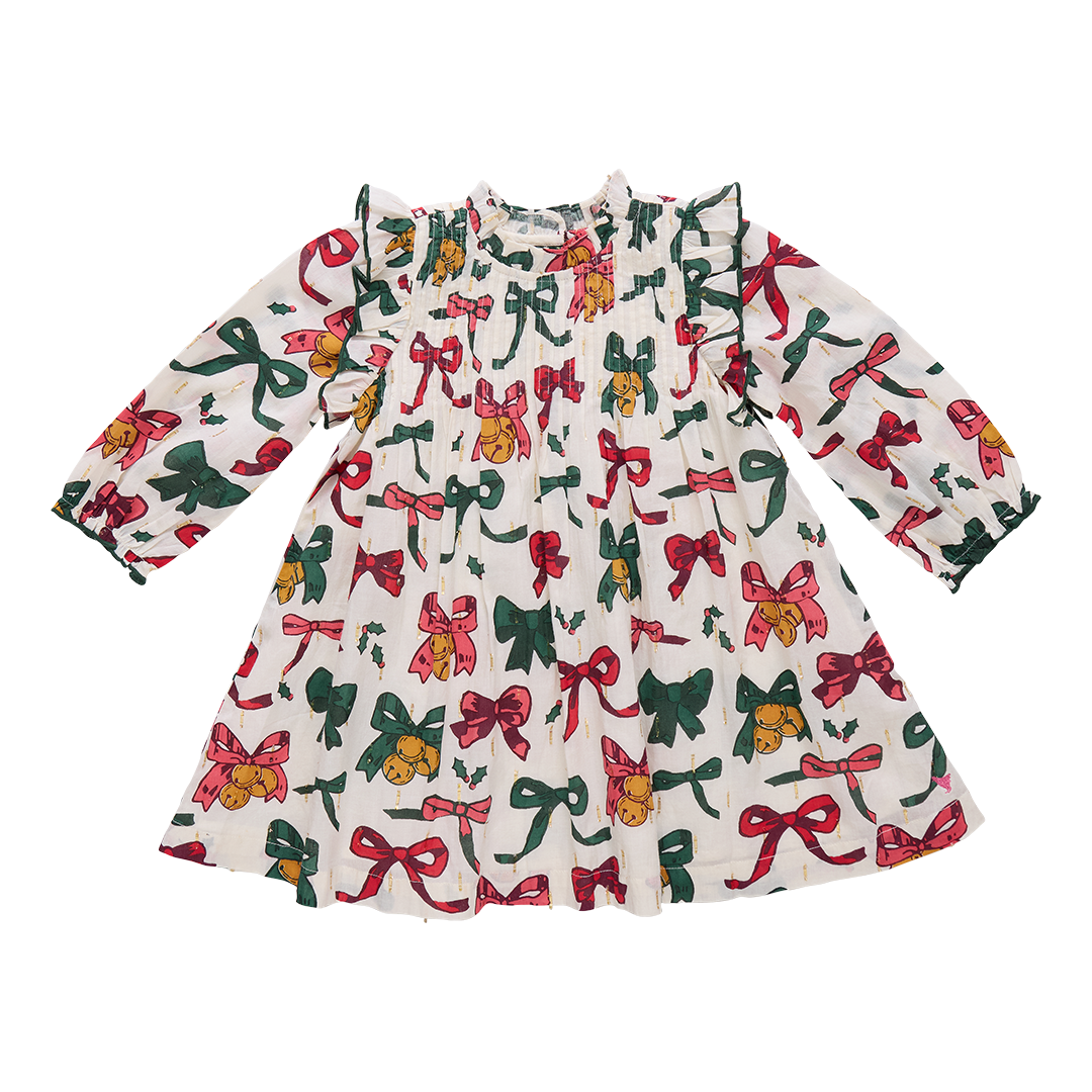 Pink Chicken Christmas Bows & Bells Jaipur Dress Ella Blu Boutique Pink Chicken Christmas Bows & Bells Jaipur Dress Ella Blu Boutique