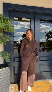 Varley Sally Half Zip Sweat & The Wide Leg Pant- Coffee Bean Marl