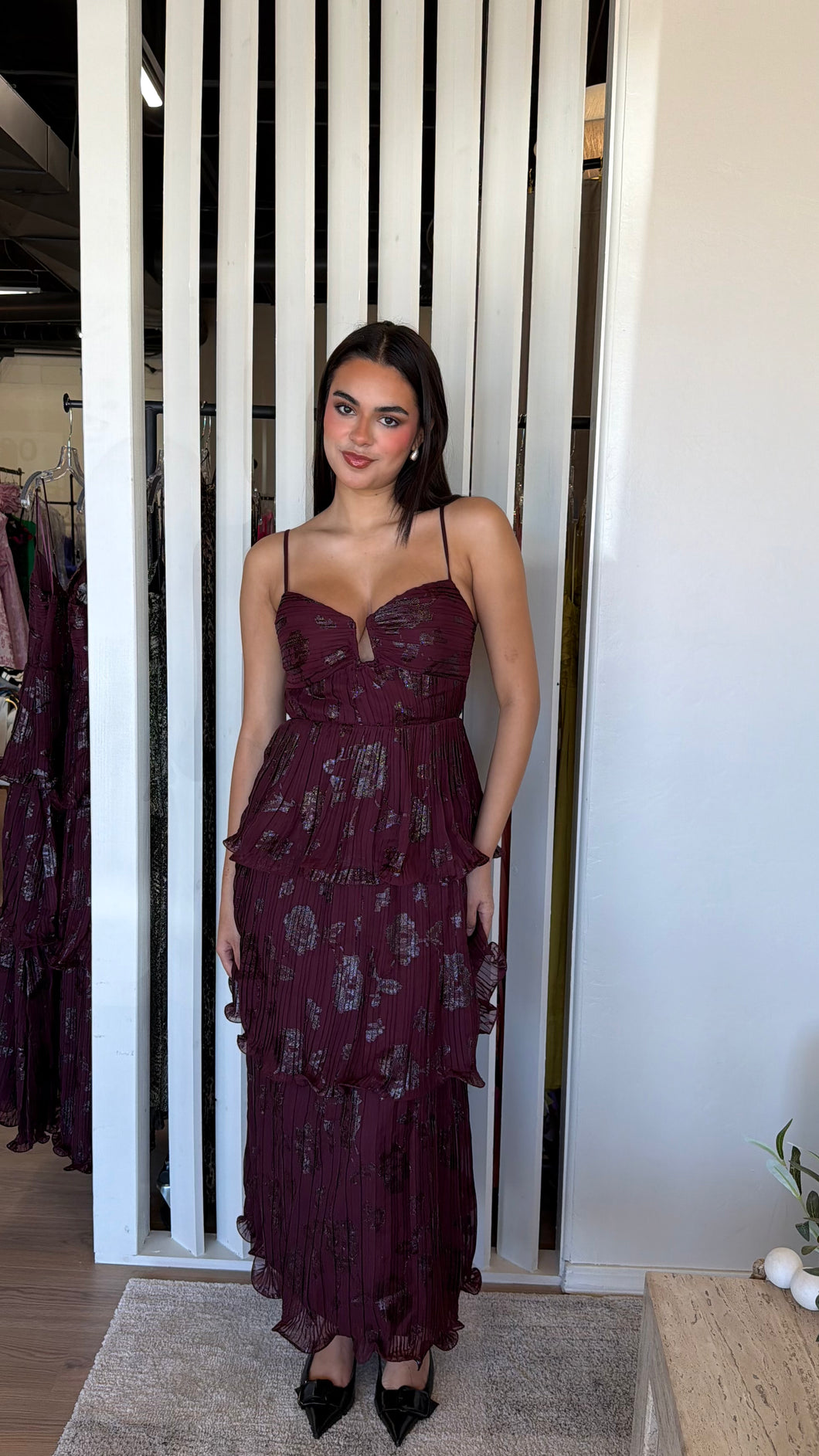 ASTR The Label Lupin Dress- Wine Floral