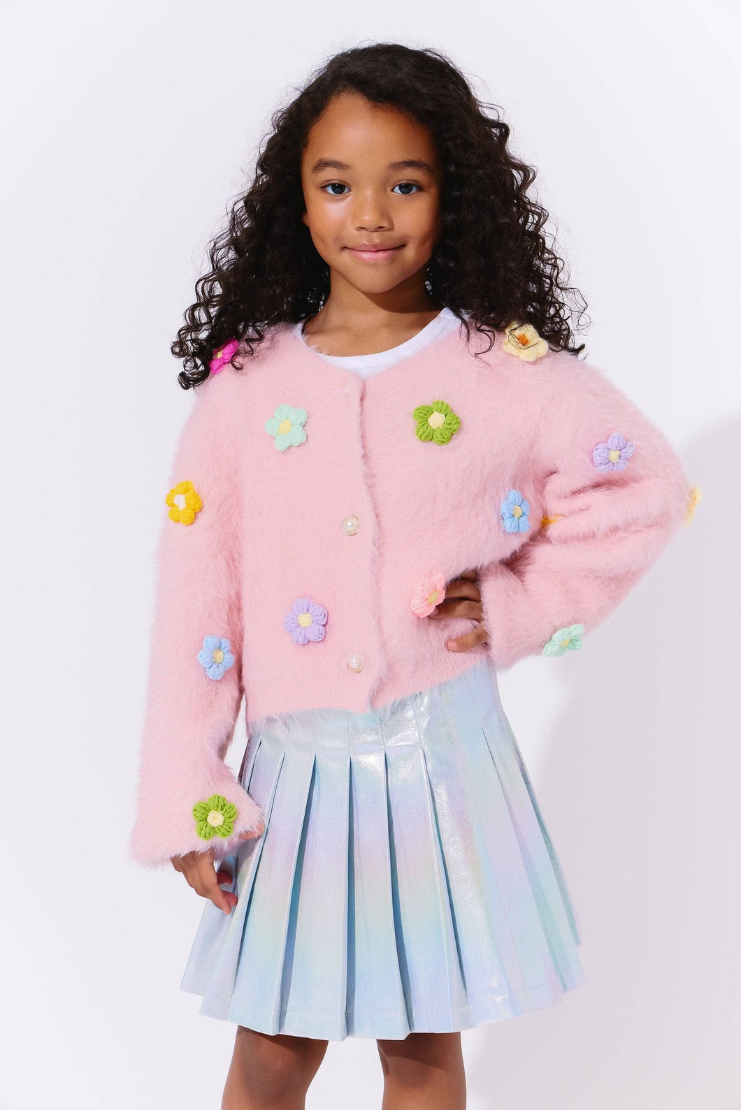 Lola + The Boys 3D Rainbow Daisy Cardigan