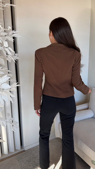 OLIVE BROWN SHOULDER PAD CROPPED BAND JACKET