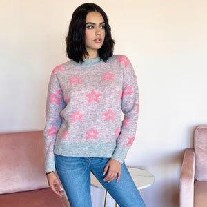 Star Girl Pink and Grey Sweater