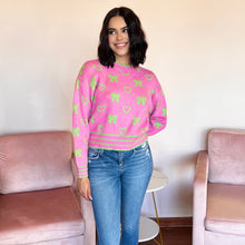 Load image into Gallery viewer, All The Bows and Hearts Pink and Green Sweater
