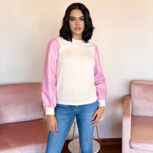Load image into Gallery viewer, Ivory Light Pink Leather Sleeve Sweater
