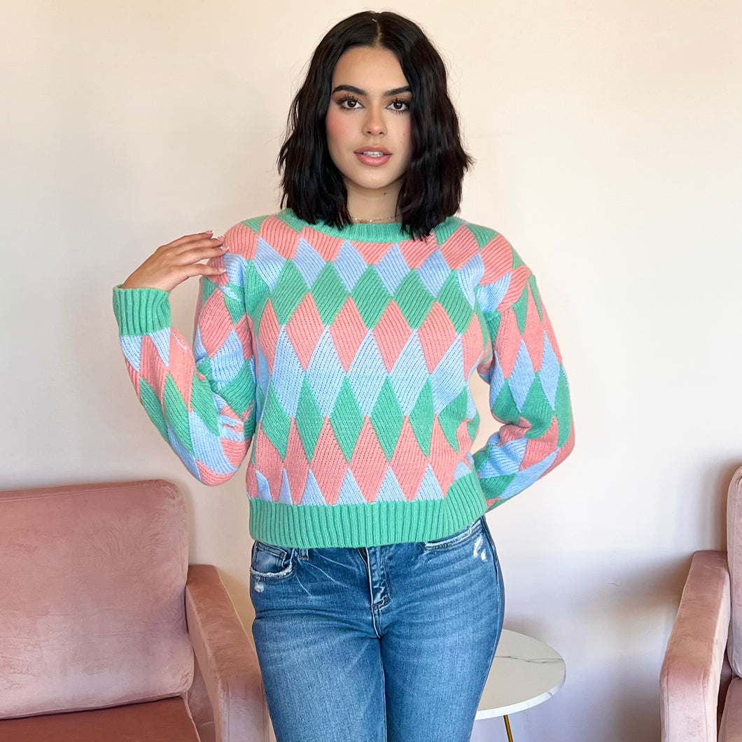 Pastel Argyle Knit Sweater