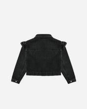 Load image into Gallery viewer, Rylee + Cru Ruffle Denim Jacket- Washed Black
