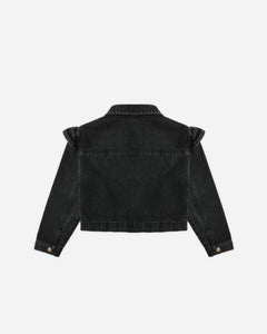 Rylee + Cru Ruffle Denim Jacket- Washed Black