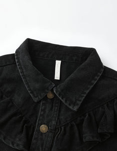 Rylee + Cru Ruffle Denim Jacket- Washed Black