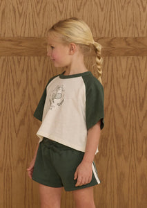 Rylee + Cru Raglan Crop Tee and Green Track Shorts- Racquet Club