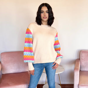 Colorful Cream Knit Sweater
