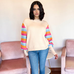 Colorful Cream Knit Sweater