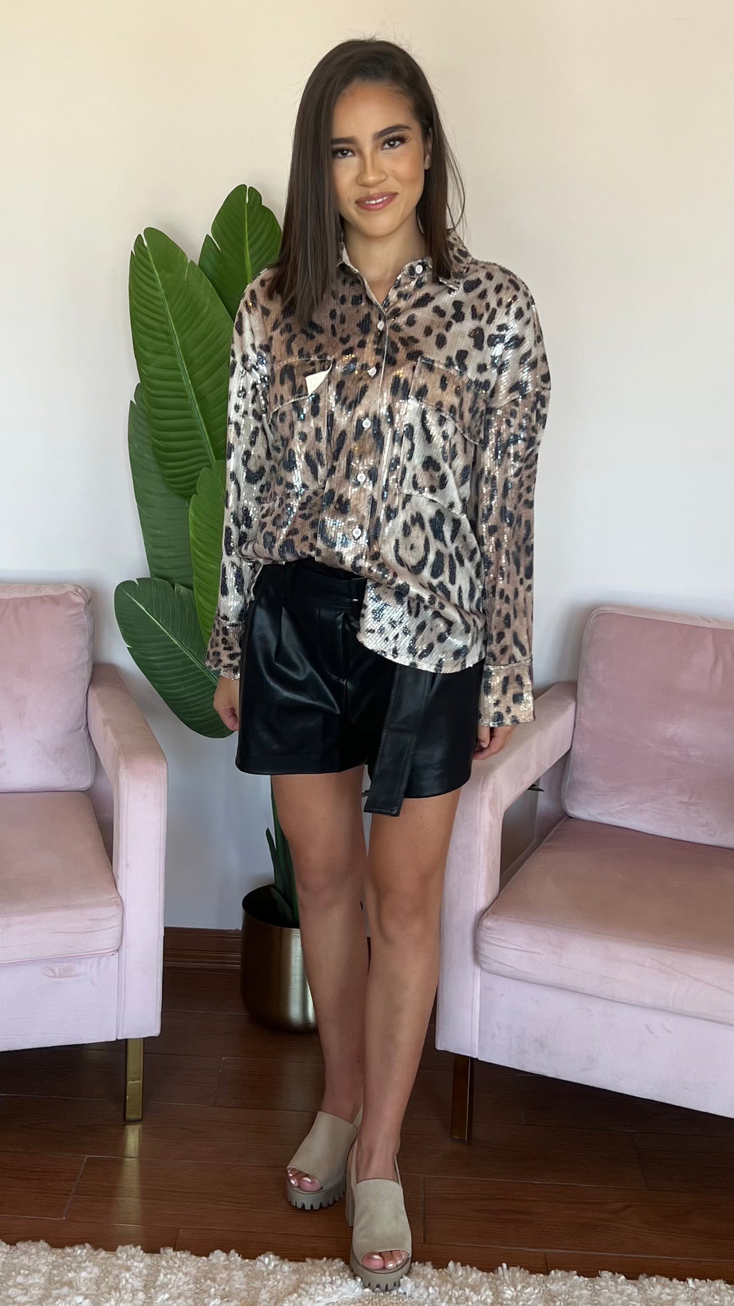 Sequined Leopard Button Blouse