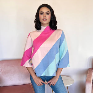 Pink and Blue Mock Neck Sweater