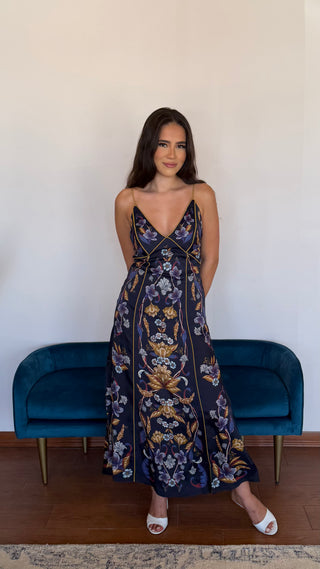 FARM RIO GOLDEN NATURE MAXI SLIP DRESS
