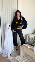 Load image into Gallery viewer, Queen of Sparkles Black Rainbow Skeleton Button Up Cardigan
