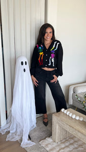 Queen of Sparkles Black Rainbow Skeleton Button Up Cardigan
