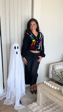 Load image into Gallery viewer, Queen of Sparkles Black Rainbow Skeleton Button Up Cardigan
