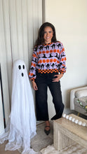 Load image into Gallery viewer, Queen of Sparkles Lavender, Black &amp; Orange Checker Trim Halloween Icon Sweater
