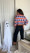Load image into Gallery viewer, Queen of Sparkles Lavender, Black &amp; Orange Checker Trim Halloween Icon Sweater
