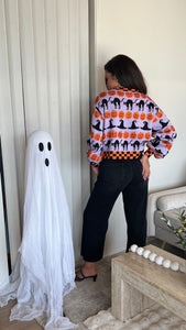 Queen of Sparkles Lavender, Black & Orange Checker Trim Halloween Icon Sweater
